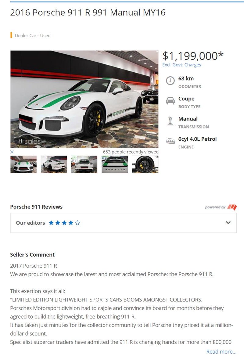 Illustration for article titled There's A Porsche 911 R For Sale In Australia For Almost $1 MillionÂ